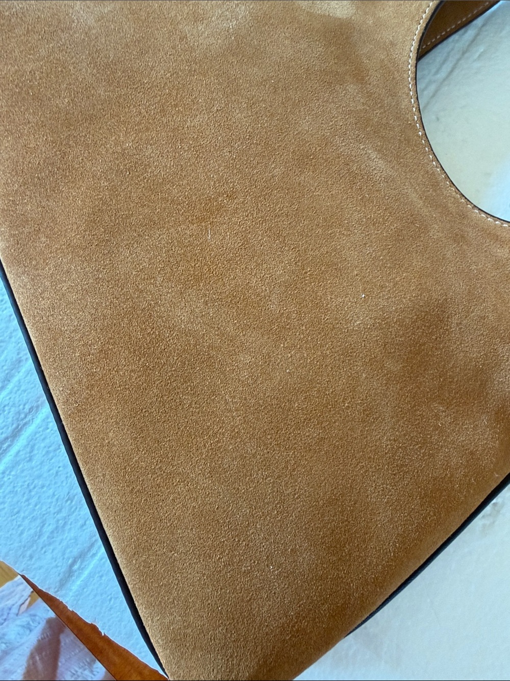 NWT STAUD Brown Suede Shoulder Bag with Black Handle with dust bag - Picture 5 of 6